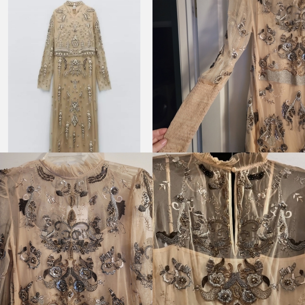 Zara size xs gold beaded Victorian maxi dress